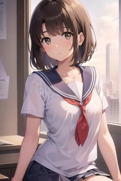 Anime girl in a sailor outfit sitting on a window sill - SeaArt AI