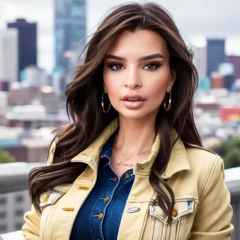 closeup picture, best quality, a sexy beautiful ER<lora:ER:1.0>, solo, long hair, looking at viewer, city background, jeans and jacket, brown hair, brown eyes, upper body, red lips, jewlery, makeup, realistic, 8k, hdr