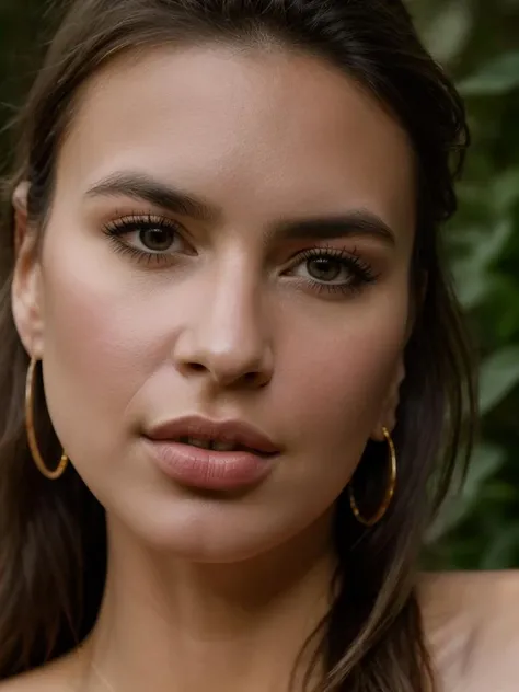 Realistic photo of a beautiful 3m1lyr-v2 woman,  1girl, solo, long hair, looking at viewer, simple background, brown hair, brown eyes, jewelry, earrings, parted lips, lips, portrait, realistic, realistic, nose, soft lighting, professional Photography, Photorealistic, detailed, RAW, analog, sharp focus, 8k, HD, high quality, masterpiece<lora:3m1lyr-v2:1.0>