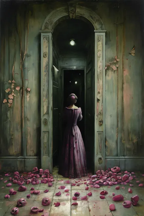 masterpiece,best quality,<lora:tbh163-:0.8>,illustration,style of Mike Worrall, decaying peonies