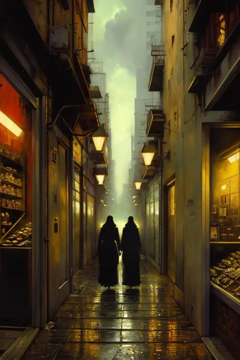 masterpiece,best quality,<lora:tbh163-:0.8>,illustration,style of Mike Worrall, cyberpunk city