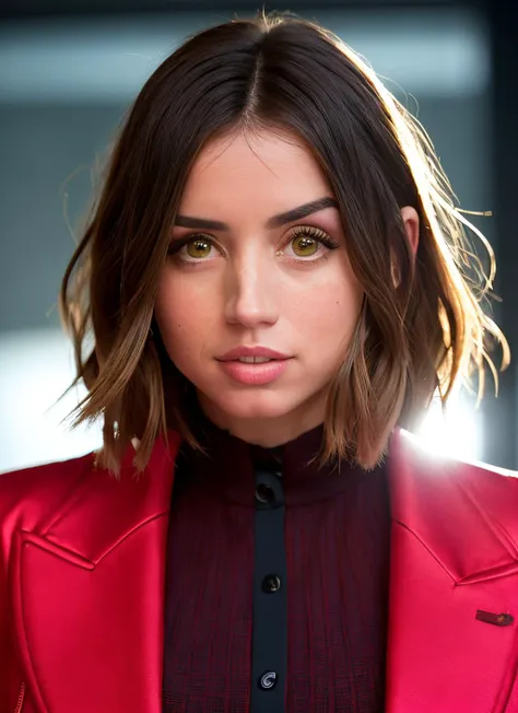 portrait of Ana de Armas, surprised , wearing skirt , with silver Layered haircut , background moon epic (photo, studio lighting, hard light, sony a7, 50 mm, matte skin, pores, colors, hyperdetailed, hyperrealistic) <lyco:Ana de Armas:1.2>