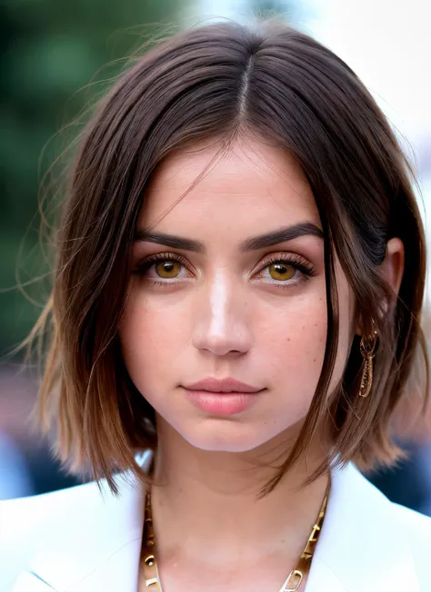 portrait of ana de armas, :| , wearing luxury clothing , with light brown Side-swept bangs , background vatican city epic (photo, studio lighting, hard light, sony a7, 50 mm, matte skin, pores, colors, hyperdetailed, hyperrealistic), <lyco:Ana de Armas:1.2>