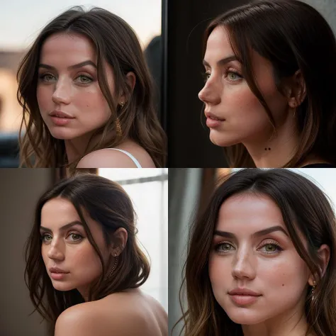 photo portrait of (brunette|blonde Ana de Armas) <lyco:Ana de Armas:1.4> looking at the camera, various angles, creative angles, (facing the camera), sideview, profile,, natural light, perfect lighting, 8K, HASSELBLAD X2D,(shadow fill),(rim light); (dehaze:1.2), saturated, rich colors,Pro photo, PRO lighting, sharp focus , crispy details, perfect natural lights, (film grain:1.1),
<r: (skin details:1.1),(ultra detailed skin texture:1.1),(pores:0.7)>,(subsurface scattering:0.7),(glowing skin:0.8), (blush:0.8),<r: (moles:0.7);>
(detailed iris:0.7),(perfect round pupil:0.7),(eyeliner:0.8);
(perfect teeth:0.9)