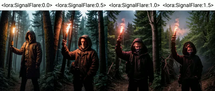 SignalFlare, a creepy man in the forest at night, holding a signalflare in his hand, up in the air, (masterpiece:1.2), absurd res, high res, ultra res, intricate details, ultra details, very detailed <lora:SignalFlare:0.0>, hood