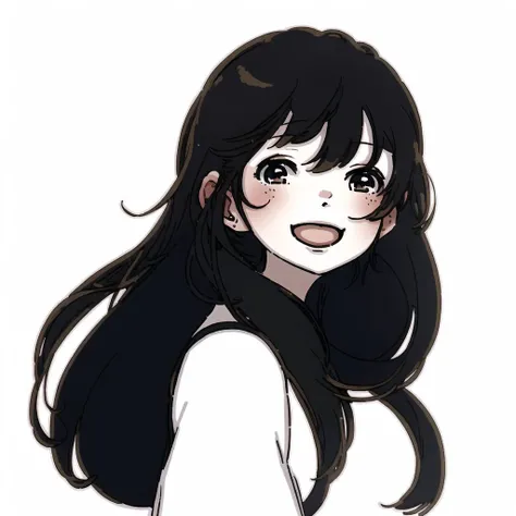<lora:fuuka_kobayashi:1.0>, (fuuka_kobayashi:1.0), drawing, 1girl, black hair, long hair, nontraditional miko, open mouth, simple background, smile, solo, white background
