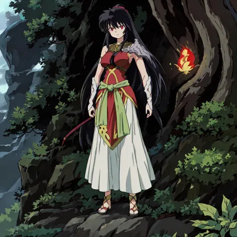 <lora:Abi_Hime-10:1>outdoor, forest, Masterpeace,high quality,Abi_Hime, 1girl, solo, long hair, black hair, red eyes, single shoulder armor, standing, full body, hand on hip