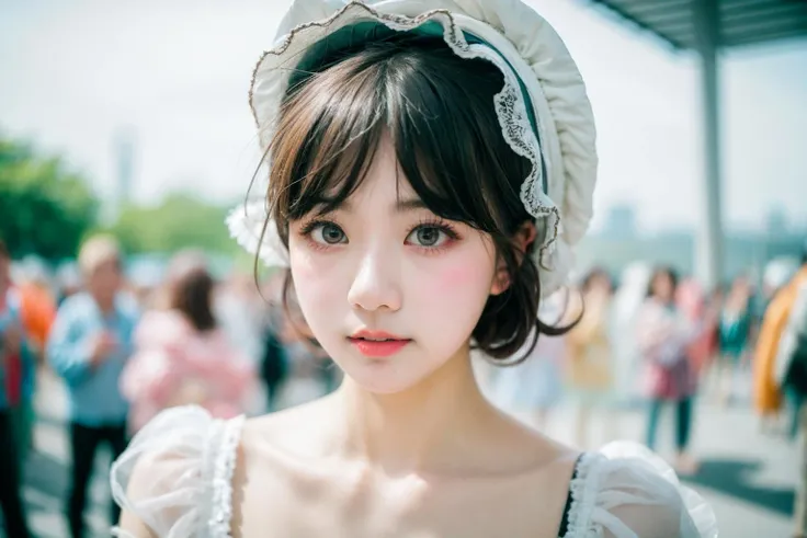 realistic,detailed skin,
pov,natural lighting,1girl,solo,
ta_dress,bonnet,
dynamic pose,
crowd,<lora:cp29:0.6>,
blurry background,
acnes,
<lora:blur_background:-6>,