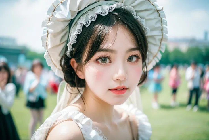 realistic,detailed skin,
pov,natural lighting,1girl,solo,
lolita_dress,bonnet,
dynamic pose,
crowd,<lora:cp29:0.6>,
blurry background,
acnes,
<lora:blur_1500steps:-6>,