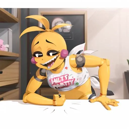 zoey <lora:Wheeze Meme Template 2:1>, wheeze, wheeze meme, laughing, upper body, masterpiece, best quality, <lora:toy_chica:0.8>,toy chica, masterpiece, best quality,solo,1girl,heart,food,breasts,smile,underwear,blush stickers, panties, yellow skin, personification, teeth, symbol-shaped pupils, pink panties, heart-shaped pupils, colored skin, joints ,sharp teeth