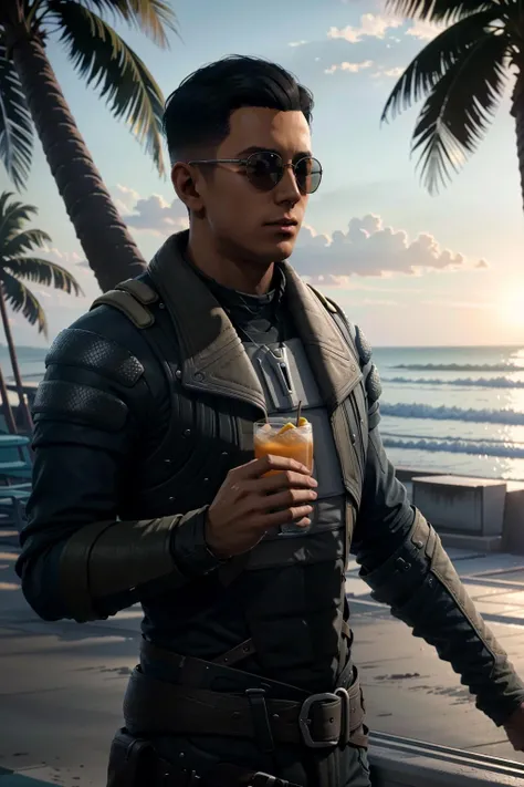 ReyesMEA, 1boy, solo, male focus, upper body, muscular, at the beach, ocean, palm trees, wearing sunglasses, cocktail in one hand
,masterpiece, best quality, cinematic lighting,
<lora:epi_noiseoffset2:1>, <lora:ReyesMEA:0.7>