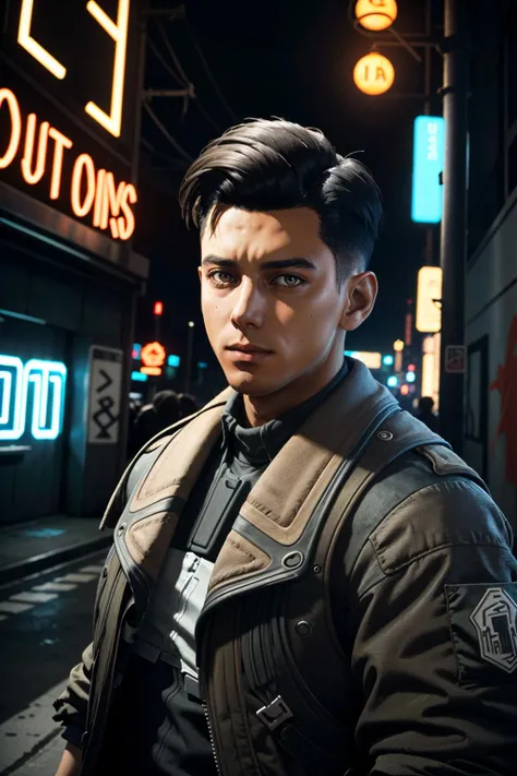 ((ultra detailed, masterpiece, best quality))
<lora:MEAReyes:0.8>
MEAReyes, 1boy, solo, brown hair, short hair, Under a neon-lit city sign, edgy streetwear ensemble, nighttime ambiance, leaning against a graffiti-covered wall with a cool and collected attitude
