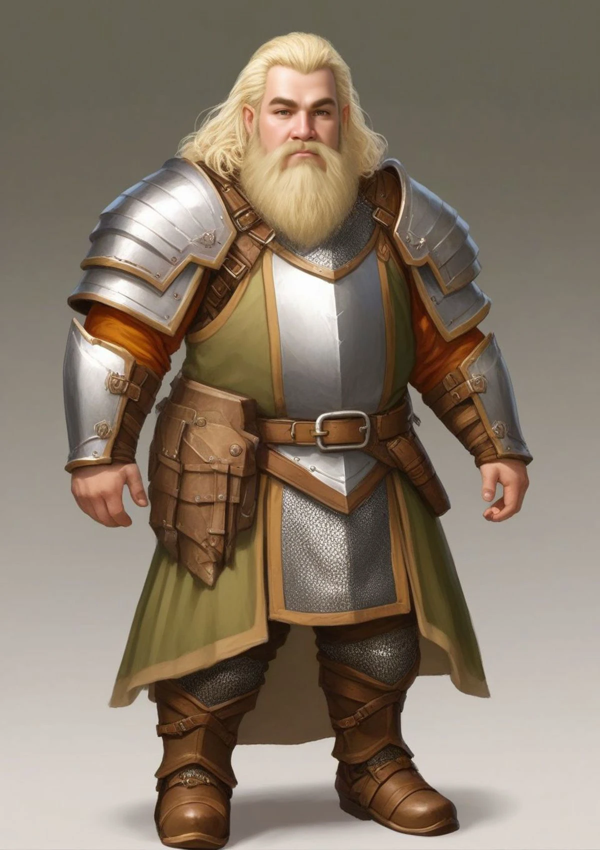Older man with __dx/RPG/hair_facial__, Dwarf, Beggar, Light blonde hair, wearing __dx/RPG/rawcolors__ scale mail armor