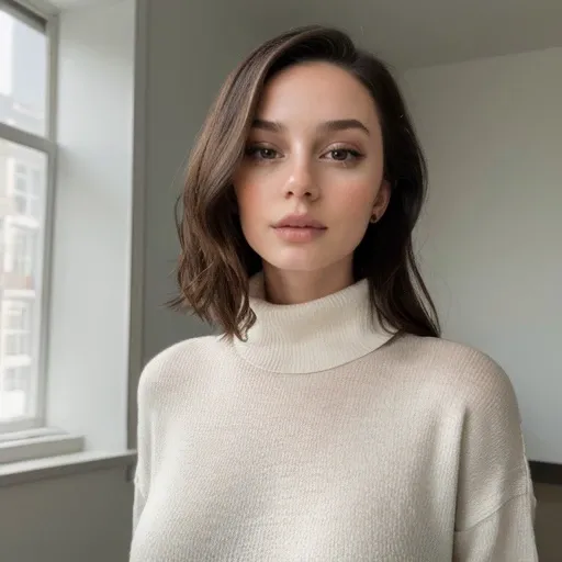 <lora:hannahrayninja_sd15_512_128_64_v1:1> 1girl solo looking at viewer wearing a turtleneck sweater epiCRealism