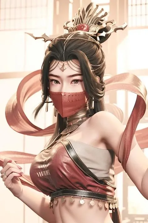 ((masterpiece,best quality)),wallpaper,HDR,high-definition,[[[[Intricate Details]]]],cinematic,photorealistic, Best quality,masterpiece,ultra high res,(photorealistic:1.4) 1girl,orange thong, weapon,sword,long hair,black hair,ponytail,pointy ears,dark skin,large breasts,white background,solo,blood,arm guards,night desert background,blood on weapon,looking at viewer,blue eyes,tabi,floating hairful body,red, orange, yellow, upper body, uchikake (wedding kimono),arms up,