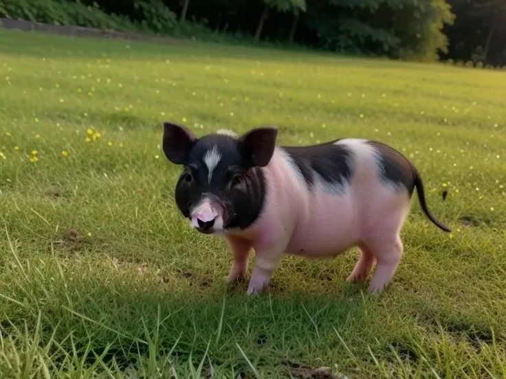 photo of body, bamaxiangzhu, a small pig standing in the grass near flowers and plants, aesthetic, perfect lighting, <lora:aixiaowangzi:0.7>
