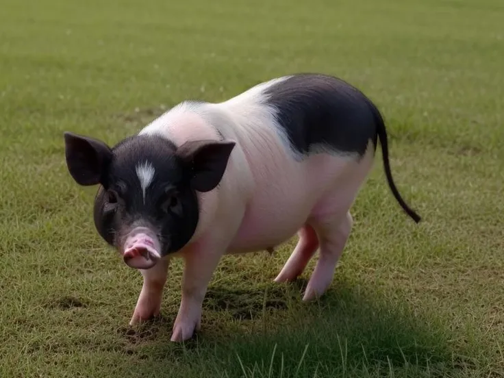 photo of body, bamaxiangzhu, a small pig standing on top of a lush green field of grass, looking at the camera, beautiful, aesthetic, perfect lighting, <lora:aixiaowangzi:0.7>