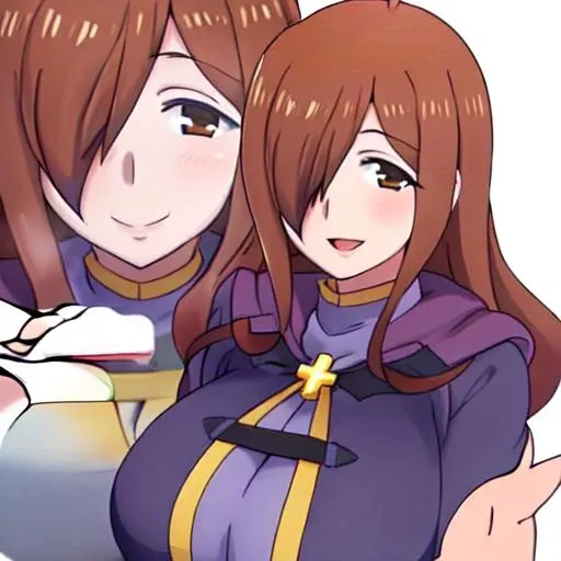 masterpiece, best quality, ultra-detailed, highres, <lora:implied_pregnancy:1> portrait, (pregnancy test:1.2), portrait, pov, looking at viewer, <lora:WizKonosubaLora:0.8> wizkonosuba, 1girl, long hair, brown hair, ahoge, large breasts, hair over one eye, robe, solo, long sleeves, brown eyes, cross, big breasts, mouth, smile