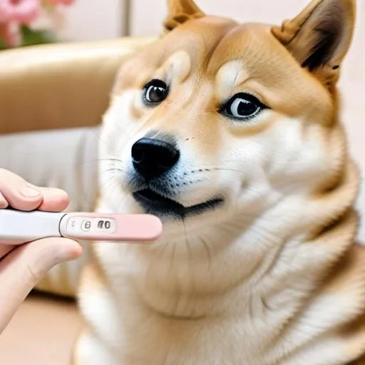 <lora:Pose implied_pregnancy:1> <lora:Mntydge_10step_5epochgrk:1> doge pregnancy test