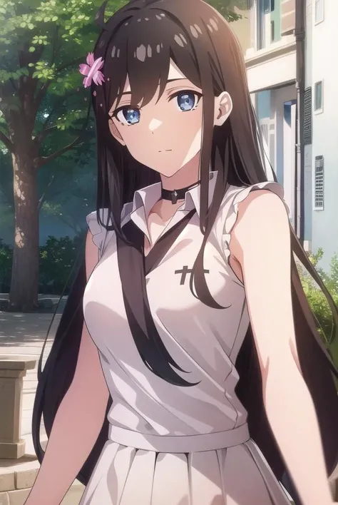 sunrong, <lyco:sunrong-lyco-nochekaiser:1>,
sun rong, long hair, black hair, hair ornament, ahoge, blue eyes, hair flower,
BREAK skirt, shirt, white shirt, sleeveless, choker, black choker, white skirt,
BREAK looking at viewer,
BREAK outdoors,
BREAK <lyco:GoodHands-beta2:1>, (masterpiece:1.2), best quality, high resolution, unity 8k wallpaper, (illustration:0.8), (beautiful detailed eyes:1.6), extremely detailed face, perfect lighting, extremely detailed CG, (perfect hands, perfect anatomy),