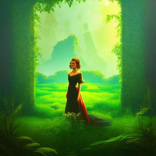 a portrait of a woman in a lush field, nature