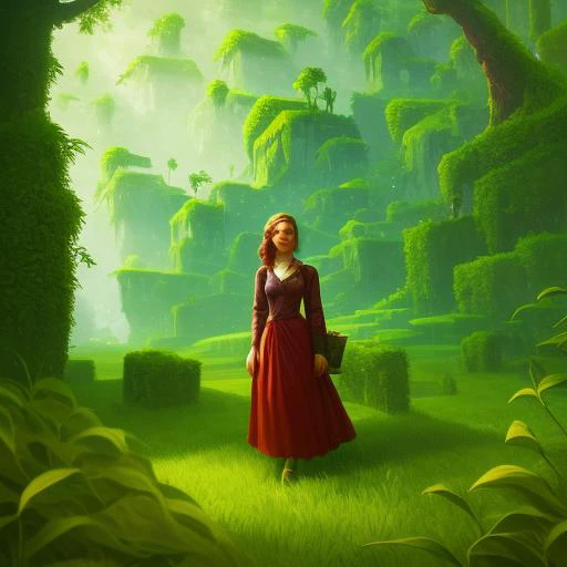 a portrait of a woman in a lush field, nature
