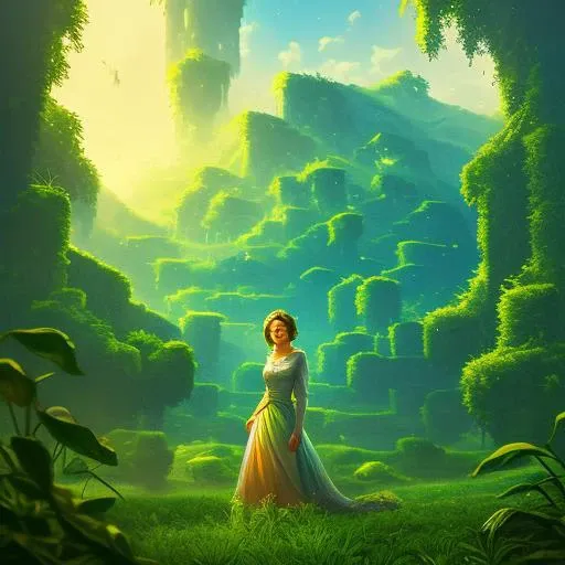 a portrait of a woman in a lush field, nature