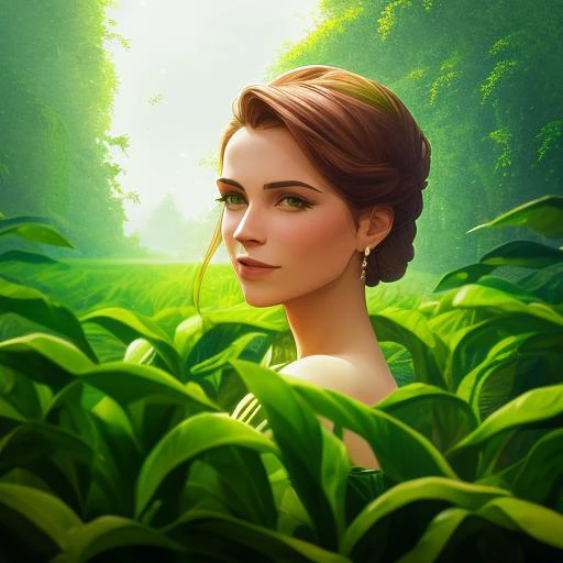 a portrait of a woman in a lush field, nature