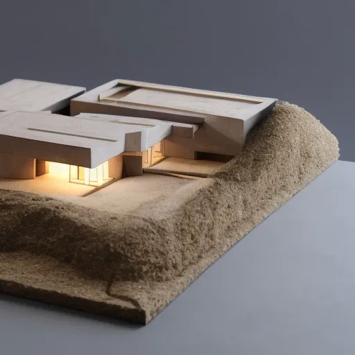 Tadao Ando architectural style, architecture, handmade model style, scenery, 4k, top rendering, city, black background, depth of field