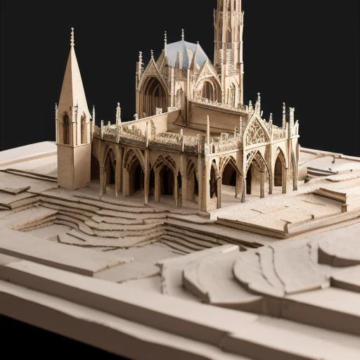 Gothic architecture, handmade model style, detail close-up, 4k, black background, depth of field, bird 's-eye view