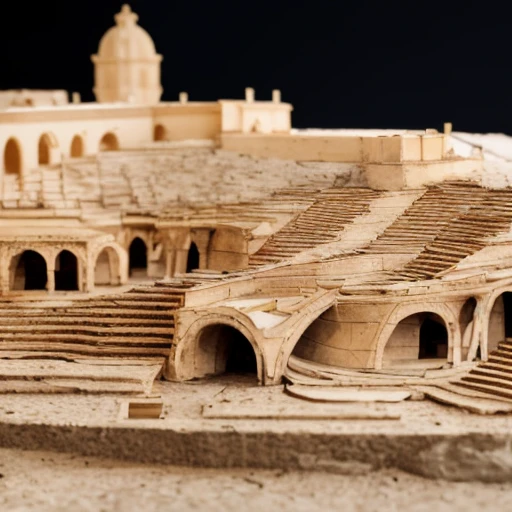 Ancient Roman architecture, handmade model style, detail close-up, 4k, scenery, black background, depth of field, Lombard light