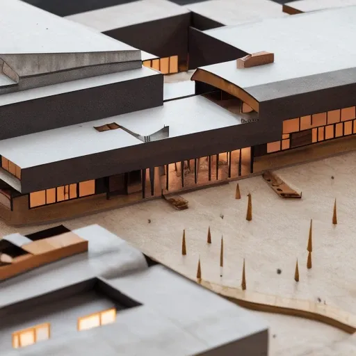 Modern architecture, Corbusier style, city, handmade model style, detail close-up, 4k, black background, depth of field, top view