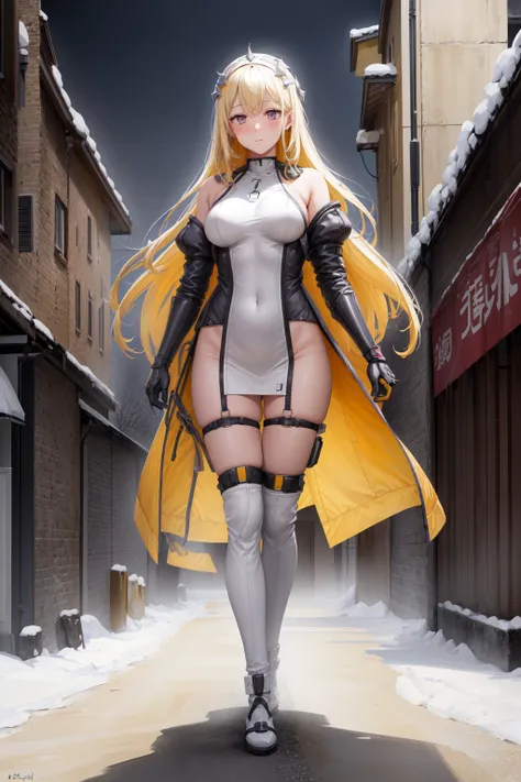 1girl, aiz wallenstein, yellow hair, long hair, yellow eyes, Walking with an exaggerated tip-toe step , Ethereal female, Tall body, purple eyes, areola slip, medium breasts breast, undressing, Floral Headband , Trench Coat , bridal gauntlets, Armlet, garter straps, Ankle Chain, Wedge Sandals, Duplex , naughty face, hot, (colorful, vivid color:1.4), breathtaking, intricate details, absurdres, highres, ultra detailed, highest quality, amazing details, <lora:add_detail:0.5> <lora:MyBreastHelperReduced:0.4> <lora:GoodHands-beta2:1> <lora:Aiz:1>