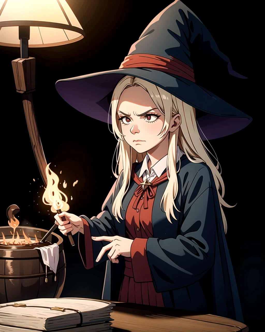 ((masterpiece), best quality, high quality, professional quality, highly detailed, highres, perfect lighting, natural lighting), ugly witch, wearing witches robes, cacklingfrowning}, brewing over a cauldron