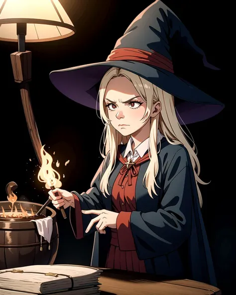 ((masterpiece), best quality, high quality, professional quality, highly detailed, highres, perfect lighting, natural lighting), ugly witch, wearing witches robes, cacklingfrowning}, brewing over a cauldron