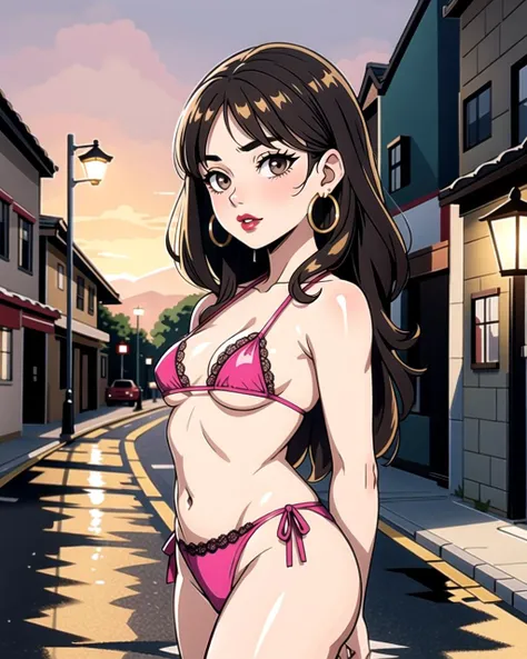 masterpiece, best quality, (1girl:1.5), nice hips, slut, slutty bimbo clothes, medium breasts, smile, slut, young girl, bratty girl, wide hips, microkini top, shorts, midriff, hip sway, slutty, (night), neon lights, redlight district, outside, road, thong, (street hooker:1.5), neon lights, detailed eyes, multiple girls, nighttime, thong, nightsky, cars, (solo), prostitution, offering sex, (both hands on hip),