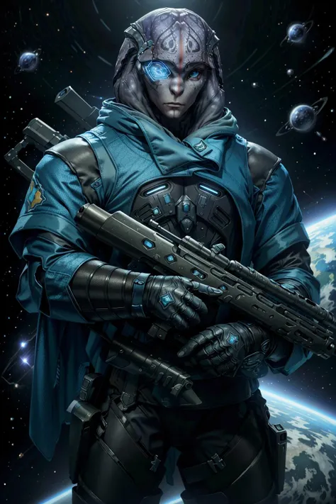 JaalMEA, weapon, gun, space, science fiction, rifle, planet, solo, 1boy, blue eyes, holding, earth \(planet\), holding weapon, male focus, robot, holding gun, alien, colored skin
<lora:epi_noiseoffset2:1>, <lora:JaalMEA:0.7>