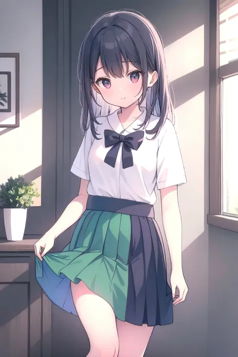 (masterpiece, best quality), (one girl) (solo:1.4), the background is (indoors room), change skirt, <lora:change_skirt_v2:1>