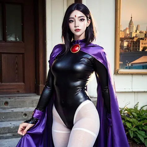 ultra realistic 8k cg, picture-perfect face, flawless, clean, masterpiece, professional artwork, famous artwork, cinematic lighting, cinematic bloom, 1girl, purple hair, white skin, Raven_No_Hood, Raven_Cosplay, leotard, full-body angle
<lora:Raven_Cosplay-10:0.8> <lora:koreanDollLikeness:0.6>