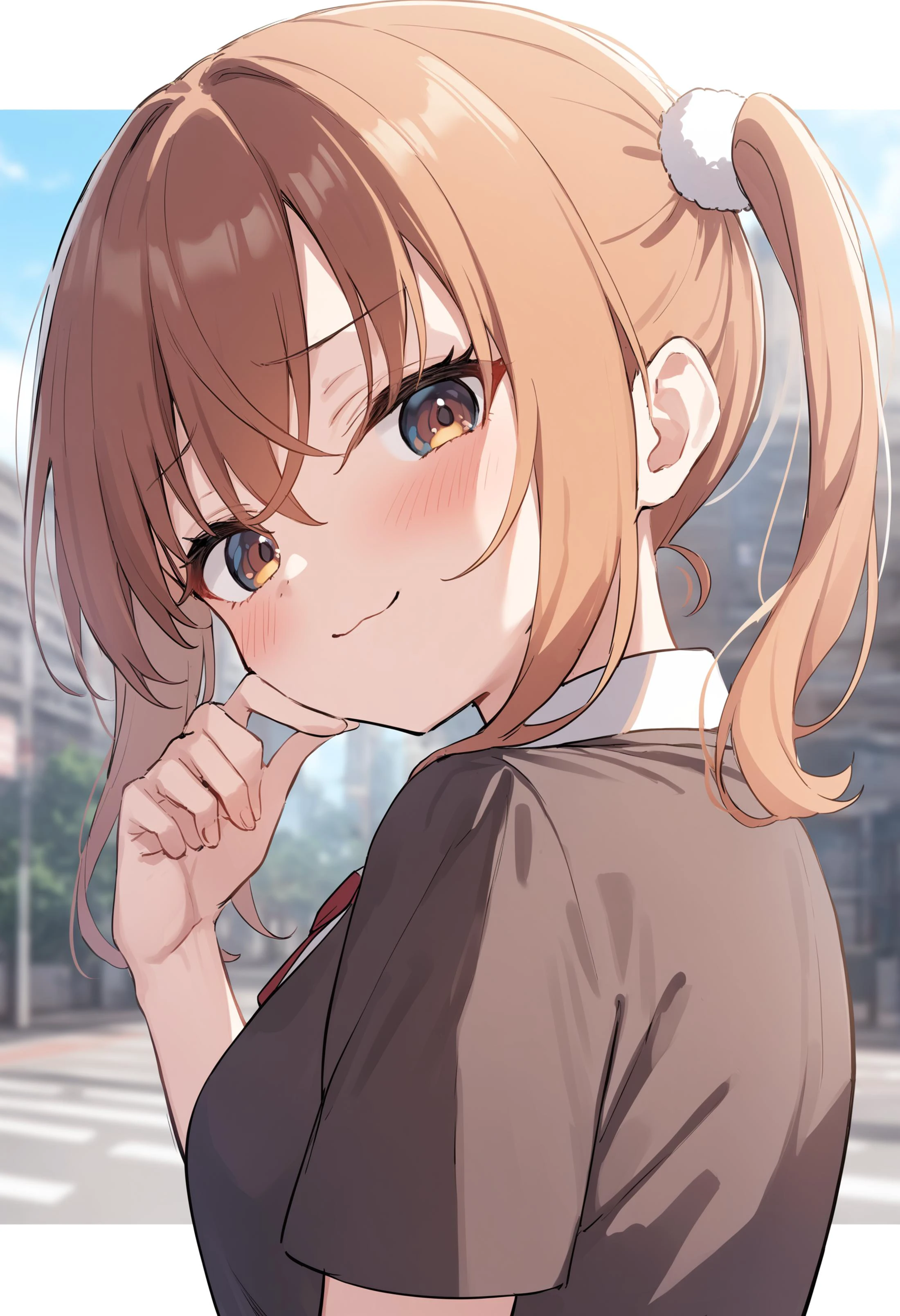 1girl,sincos, ningen mame, toosaka asagi,solo,medium breasts,school uniform,short sleeves,
mesugaki, smile, looking at viewer, blush, hand up,:3,<lora:mesugaki_XL_v1:0.9>
from behind, portrait, looking down, orange hair, brown eyes,expressionless, government district, closed mouth, disheveled hair,,
best quality, very aesthetic, absurdres