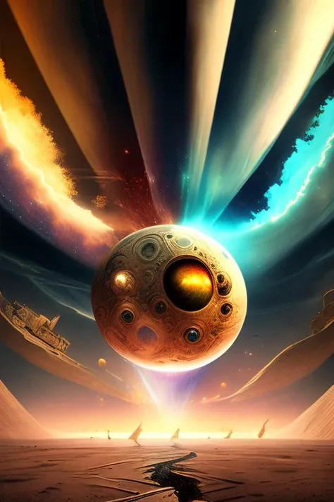 digital art, golden ratio, award winning, surreal, soft, fascinating, hyper detailed, super realistic, god rays
(planets collide, emb-nuke2:1), poster, cinematic, disaster scene
<lora:SyFyEye1_v1.0:0.7>