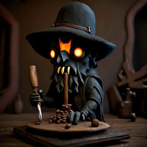 claymation sculpture, highly detailed photograph of, lich blacksmith , highly detailed diorama, realistic materials, felt lips, sharp focus, 85mm lens, f1.8 aperture, laika studios, cinematic lighting, 4k, symmetrical eyes, intricately detailed, extremely detailed, uhd, octane render, cinematic,