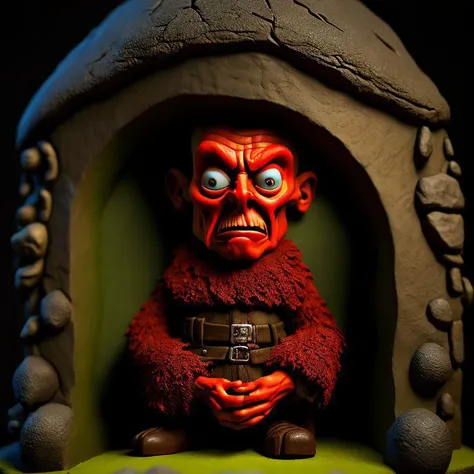 claymation sculpture, highly detailed photograph of, cyclops healer , highly detailed diorama, realistic materials, felt lips, sharp focus, 85mm lens, f1.8 aperture, laika studios, (orangered:1.1), cinematic lighting, 4k, symmetrical eyes, intricately detailed, extremely detailed, uhd, octane render, cinematic, highly detailed sculpted diorama, (lightgreen:1.2),