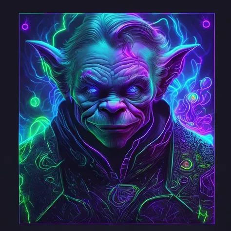 goblin illusionist surrounded by uv lights, (trippy neon blacklight poster:1.3), and (trippy:1.2) visuals, (neon:1.1), highly detailed, Intricate, neon lighting, fluorescent colors, (fluorescence:1.1), digital painting, art by alex gray, by Jxcko Visual, trending on Artstation, sharp focus., (uv light poster:1.2)