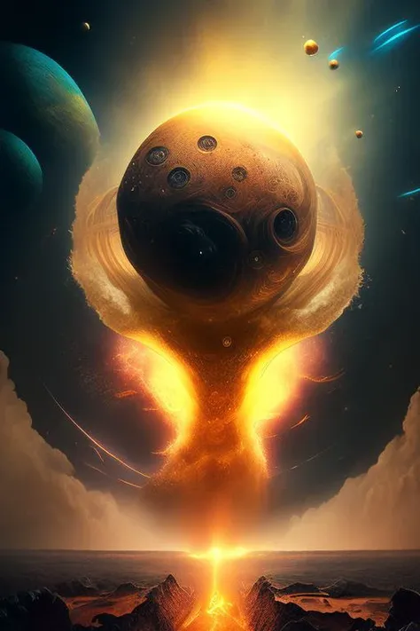 digital art, golden ratio, award winning, surreal, soft, fascinating, hyper detailed, super realistic, god rays
(planets collide, emb-nuke2:1), poster, cinematic, disaster scene
<lora:SyFyEye1_v1.0:0.7>