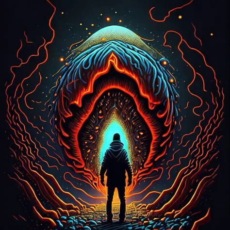 Hypnotic illustration of object, hypnotic psychedelic art by Dan Mumford, pop surrealism, dark glow neon paint, mystical, Behance learned_embeds