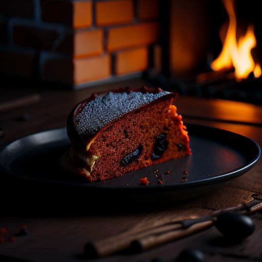 macro photo of a slice of delicious pan cake in front of a stone oven, fire oven, light it fire, food photography, close up, advertising photography, soft light, extremely detailed, beautiful, artistic, hyperrealistic, octane render, cinematic light, dramatic lights, masterpiace, light brazen, 3d