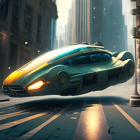 <lora:djzHoverCar_v21:1> Hover Car in city one, judge dread