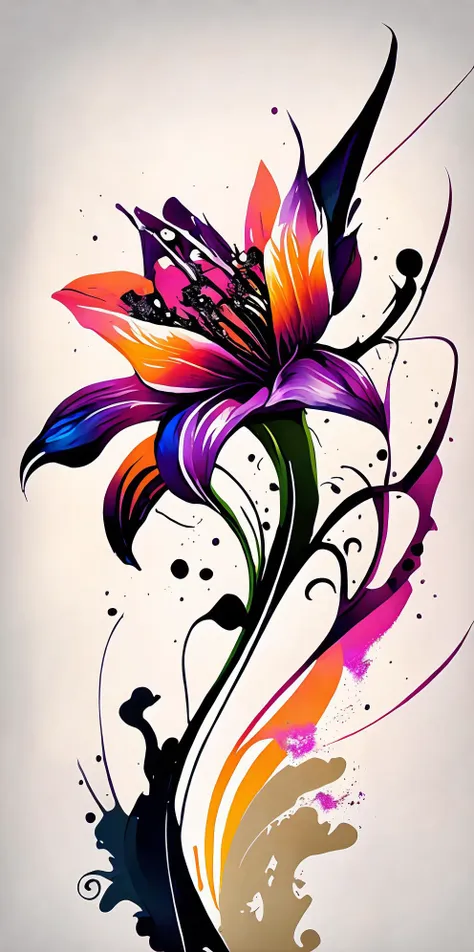 abstract lily flower wallpaper, vector style, splash ink, colorful, intricate