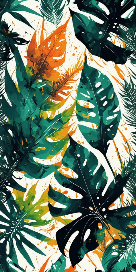 abstract tropical leaf wallpaper, vector style, splash ink, intricate